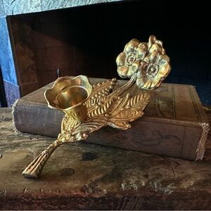 Vintage Ornate Brass Footed Floral Candleholder